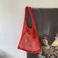 Handwoven red mesh tote bag with white drawstring inner pouch for women - Red (with Inner Bag)