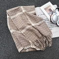 Thick brown and beige plaid scarf with soft tassels in imitation cashmere - Khaki