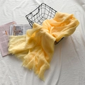 Écharpe jaune vif en coton et lin avec bords à franges et texture plissée élégante - Jaune Clair