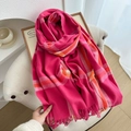 Classic pink checkered faux cashmere scarf with fringes for winter warmth - Rose Red