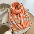 Thick plaid scarf in vibrant orange and blue with cashmere-like texture and tassels - Orange