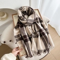 Sciarpa invernale classica a quadri beige e marroni con eleganti dettagli frangiati - Quadri Grandi Beige e Marrone Scuro (4#)