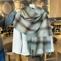 Sciarpa a quadri con nappe in verde menta, caffè e beige per calore e stile invernale - 65-180CM / verde chiaro