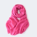Bright rose pink cotton linen scarf featuring delicate handmade tassels on plain white background - Rose Red