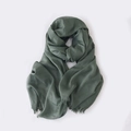 Solid dark green cotton linen scarf with soft fringe trim for women spring style - Dark Green