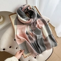 Plaid tassel scarf in pink, grey, and white blocks with soft woven texture - Pink