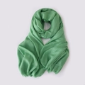 Light green cotton linen scarf with soft fringe edges and breathable texture - Emerald Green