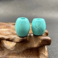 Barrel shaped turquoise blue stone beads with natural black veins for jewelry making - 1 Piece / Synthetic Blue Turquoise