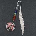 Silver metal feather bookmark with chakra beads and rose quartz tree of life charm - Watermelon Red (Synthetic)