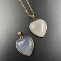 Golden edged heart shaped agate and dragon blood stone pendant in white and light blue - Grey Agate