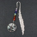 Silver feather bookmark featuring colorful chakra beads and a tree of life crystal charm - Fluorite