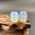 Blue and yellow translucent agate barrel bead with large hole for jewelry making - 1 Piece / Synthetic Opal