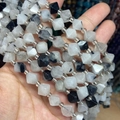 Detailed close-up of faceted black rutilated quartz beads for DIY jewelry making - 1 Strand Black Rutilated Quartz