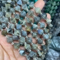 Macro shot of faceted labradorite beads with blue fire flash for DIY jewelry making - 1 Strand Labradorite