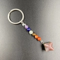 Llavero de siete piedras de chakra Merkaba con anillo plateado y colgante estrella - Ágata de la India