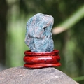 Pierre brute d'apatite bleu-vert naturelle sur socle en bois pour décoration - Apatite