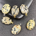 Ovale dalmatiër jaspis hangers met goud en zilveren lussen voor DIY-sieraden maken - Dalmatiër Jaspis Met Gouden Clip