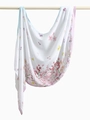 White floral cotton headscarf with pink flowers and green leaves for women - 180cm x 70cm / White with Pink Green Floral (YW497-1#)