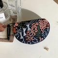 Navy blue embroidered pouch with floral patterns and a black metal carabiner - Dark Blue Flower Sea