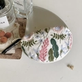 Floral embroidery headphone case in off-white fabric with a black metal carabiner - White Blossoms