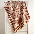 Thick geometric scarf in caramel brown and beige with fringed edges - Pebble Texture Style / Caramel color