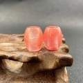 Pink natural strawberry quartz barrel beads 16x18mm with large 5mm holes for DIY - 1 Piece / Watermelon Red (Synthetic)