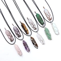 Tree of Life wire wrapped natural crystal hexagonal prism pendants with wax cord necklaces - Random Style