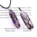 Handcrafted life of tree wire wrapped crystal point pendant on silver and copper chain - Silver Wire Wrapped / Amethyst