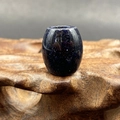 Blue Goldstone barrel bead with starry sky shimmer on vintage wood display stand - 1 Piece / Blue Goldstone (Synthetic)