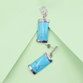 Vintage zilveren turquoise oorbellen met Fu-karakter en natuurlijke zwarte aders - Synthetisch Blauw Turkoois