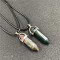 Natural indian agate and green aventurine hexagonal prism bullet pendant necklaces - India Agate