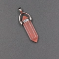 Pink quartz hexagonal bullet pendant with polished silver clasp on grey background - Watermelon Red (Synthetic)