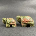 Natural Unakite turtle figurines with green and pink mineral texture patterns - Small Unakite