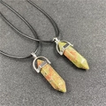 Unakite crystal bullet pendant necklace with hexagonal point and silver bail - Unakite