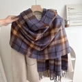 Winter plaid scarf with purple and brown checkers and thick fringe detail - 180cmx65cm / Purple