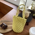 Sac seau tissé main en corde de coton jaune vif avec des poignées tressées élégantes - Jaune