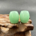 Set of two green natural agate barrel beads with 5mm large hole for jewelry making - 1 Piece / Green Aventurine