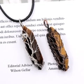 Tiger eye stone tree of life pendant with silver and copper wire wrap details - Tiger's Eye