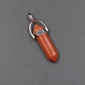 Polished hexagonal orange goldstone crystal bullet pendant with silver metal bail clasp - Synthetic Goldstone