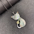 Cat pendant necklace with iridescent abalone shell on a black braided cord strap - Detailed Pattern Cat (Cat Style 2)