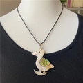 Cartoon duck pendant necklace with white mother of pearl and iridescent abalone shell - Duck