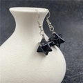 Polished black stone Merkaba star earrings with silver hooks for women jewelry - Black Agate
