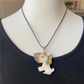 Dog pendant necklace with white shell and abalone shell mosaic on a black cord - Dog Style 2