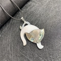 Minimalist cat pendant necklace crafted from iridescent natural shell on black cord - Minimalist Sitting Cat (Cat Style 1)