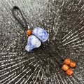 Blue sodalite Wu Lou pendant with black braided rope and red carnelian agate beads - Blue Spot Jasper