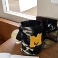 Faux shearling camouflage bucket bag with letter M embroidery and drawstring closure - Camouflage