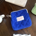 Blue corduroy mini pouch with diamond stitching and white zipper for daily essentials - Dark Blue