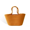 Bolso tote de paja tejida a mano en color jengibre para el verano y la playa - Amarillo