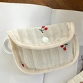 Quilted floral coin purse with red cherry print and convenient hanging loop for keys - Cherry