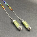 Chakra stone pendulum necklace with green crystal chips and silver love engraving - Prehnite